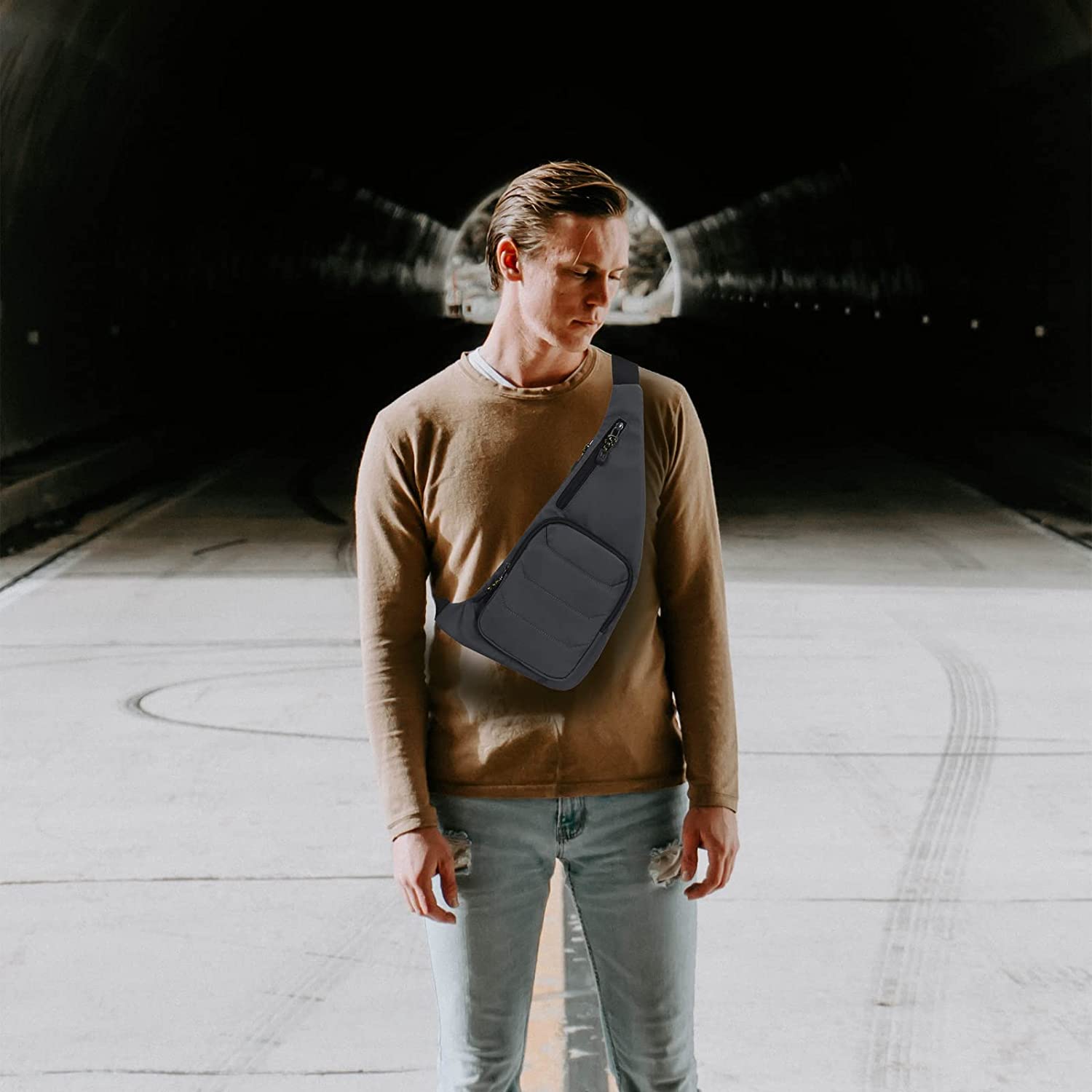Peicees Sling Bag for Men Women Shoulder Bag Backpack Strap Pockets Chest Bag for Running Hiking Camping Exercise Outdoor - Image 7